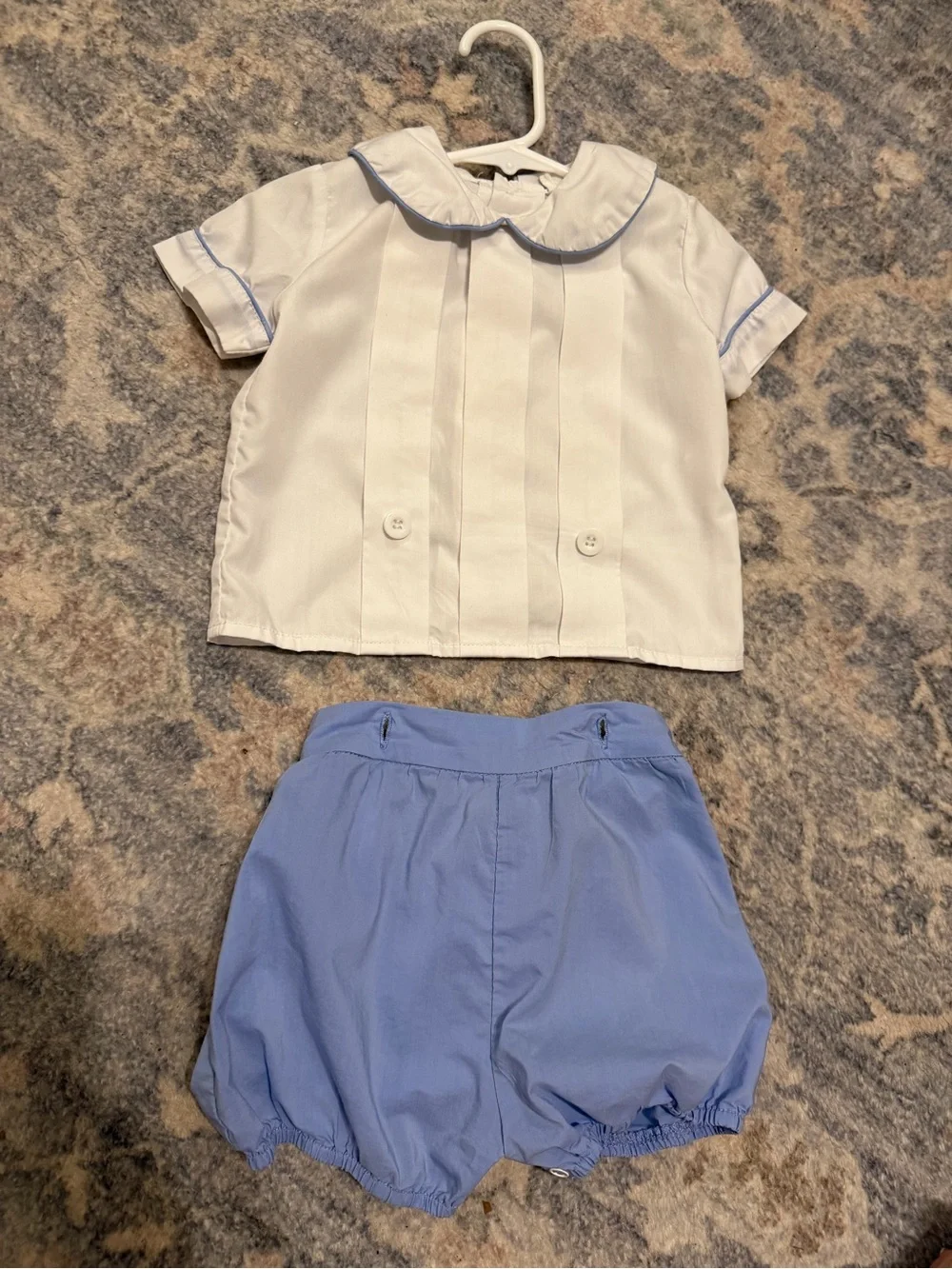 White Top and Light Blue Bubble Shorts Kids Matching Set